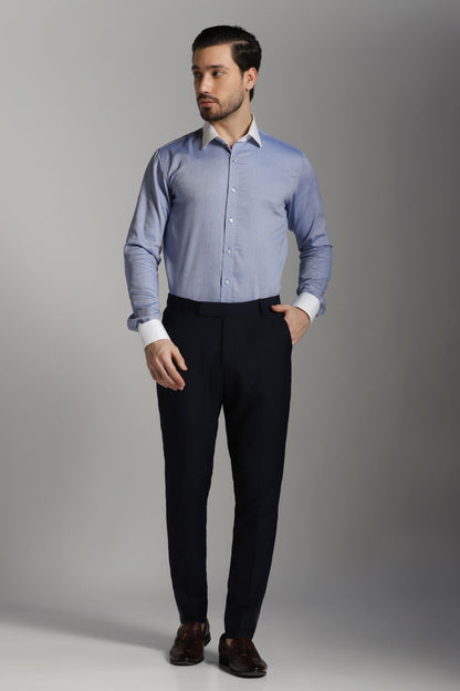 Blue textured shirt with white collar luxury menswear | Bhavya Bhasin Couture