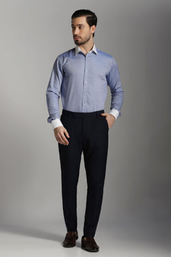 Ocean Elegance: Blue Textured Shirt with Crisp White Collar