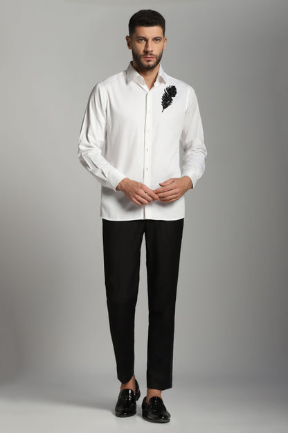 White casual shirt with embroidery patch | Bhavya Bhasin Couture