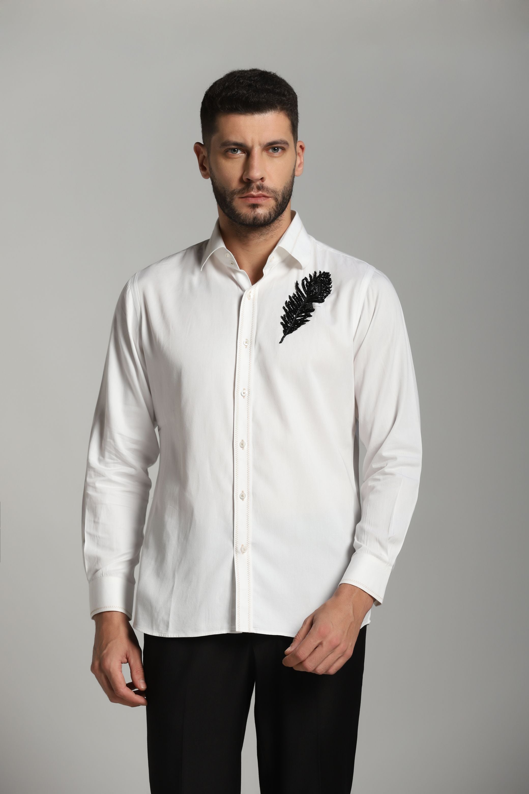 Casual white shirt with embroidery patch