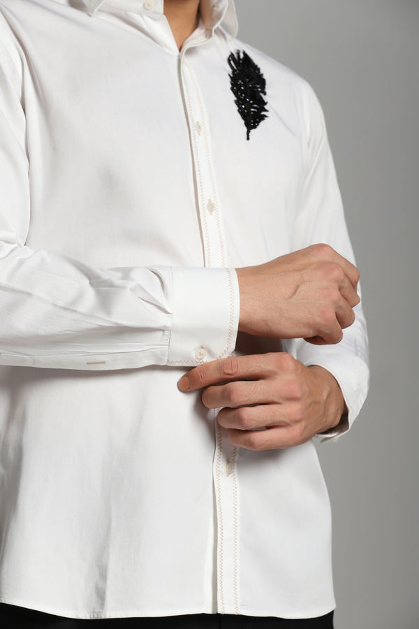 Casual white shirt with embroidery patch