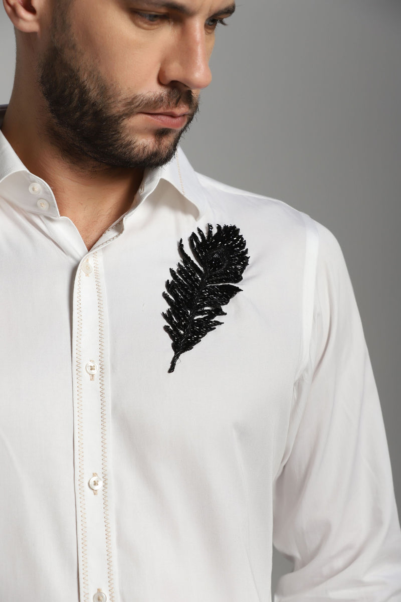 Casual white shirt with embroidery patch