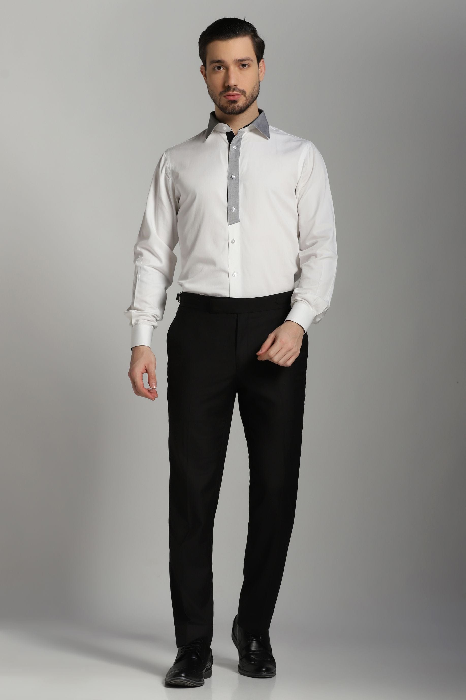 WHITE CASUAL SHIRT WITH DETAILING ON PLACKET