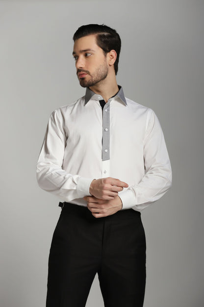 WHITE CASUAL SHIRT WITH DETAILING ON PLACKET