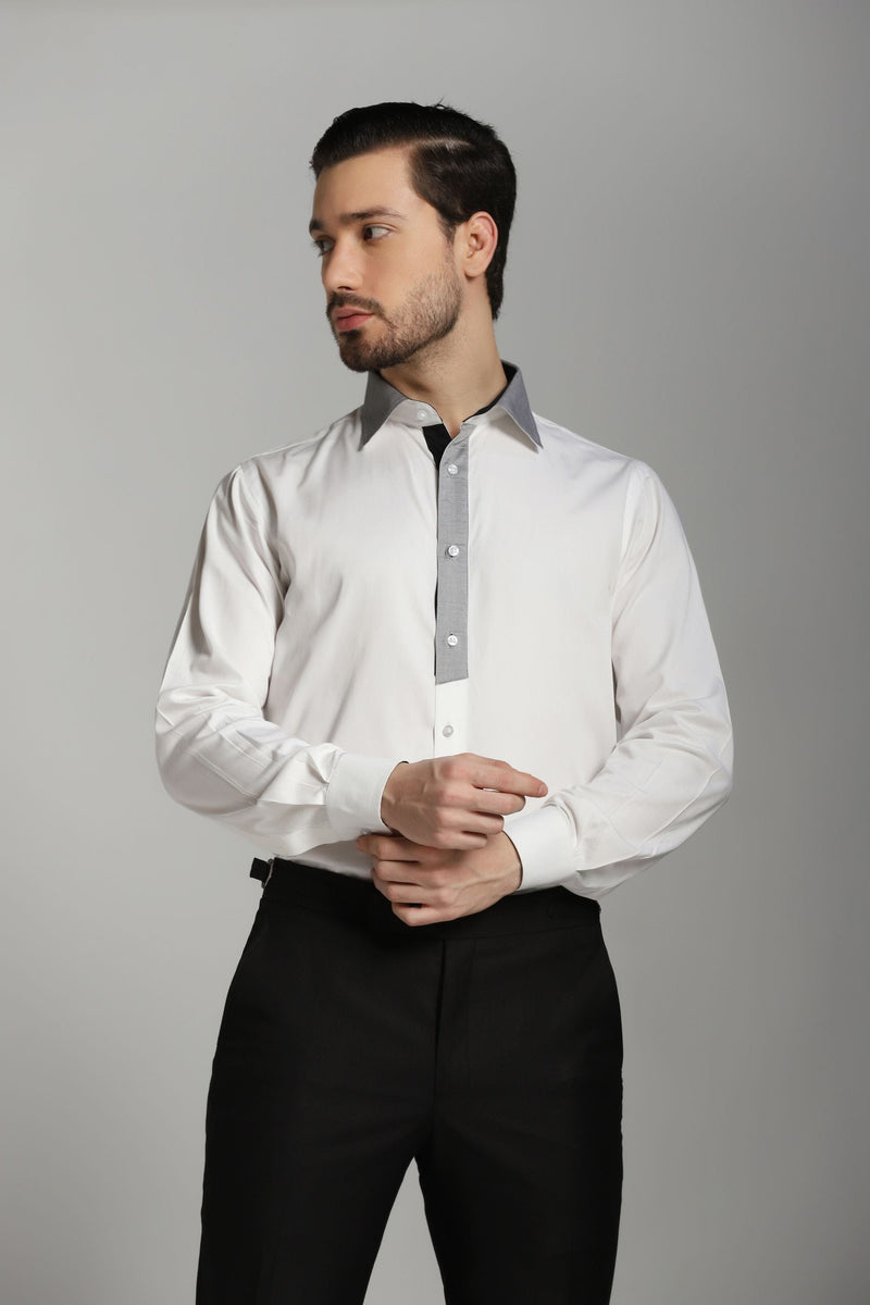 WHITE CASUAL SHIRT WITH DETAILING ON PLACKET