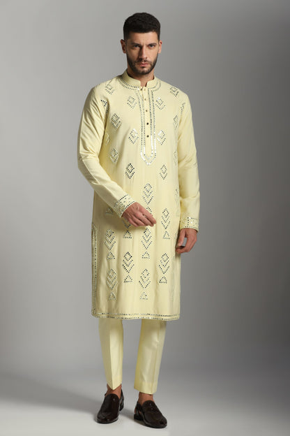 Lime mirror work kurta trouser set Indian festive | Bhavya Bhasin Couture