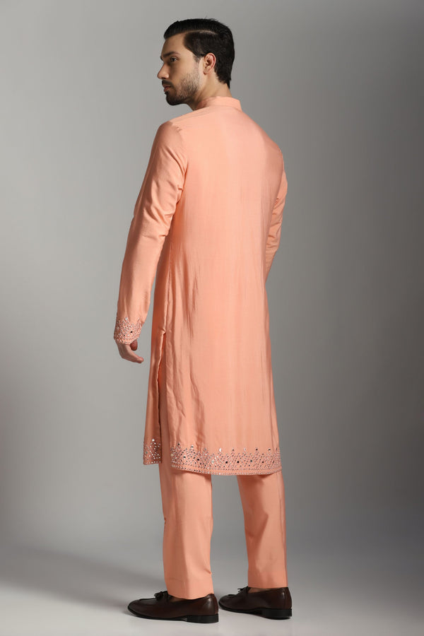 Roseate Reflections: Pink Kurta with Mirror Work Embroidery, Paired with Trouser
