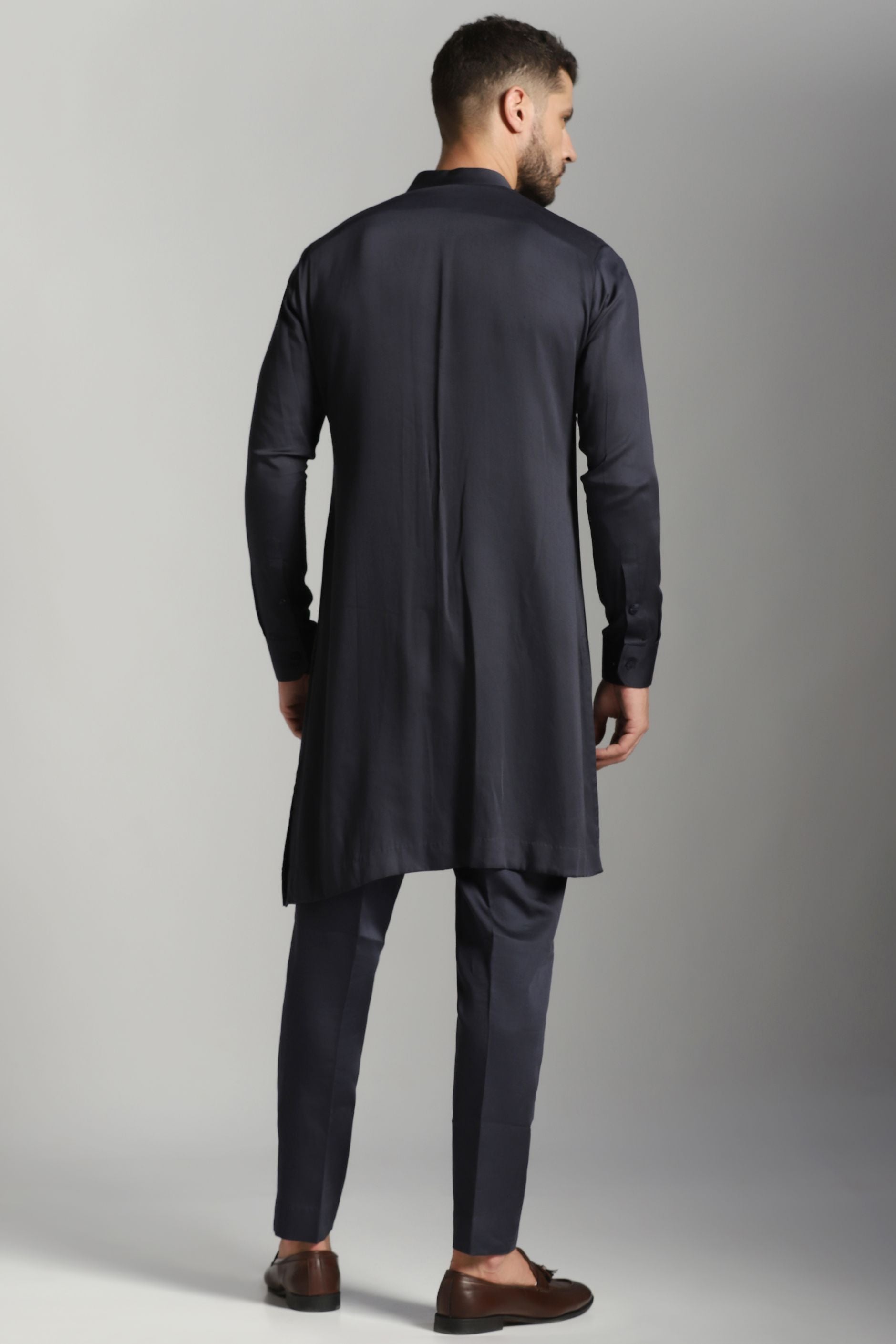 Contemporary Blue Hue: Diagonal Pintucks Kurta paired with Coordinating Trouser