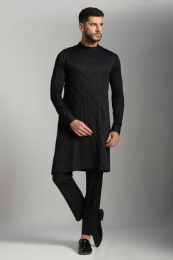 Contemporary Chic: Black Asymmetric Kurta with Matching Trouser