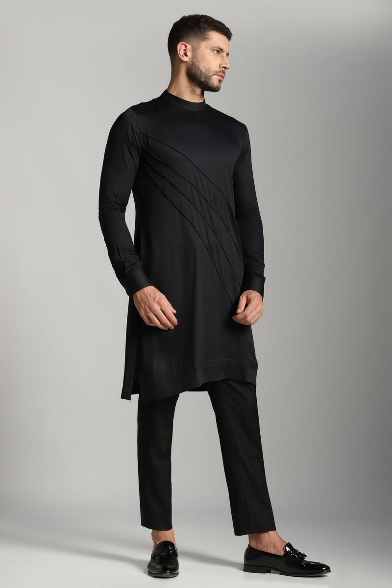 Contemporary Chic: Black Asymmetric Kurta with Matching Trouser