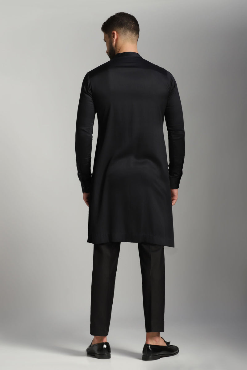 Contemporary Chic: Black Asymmetric Kurta with Matching Trouser