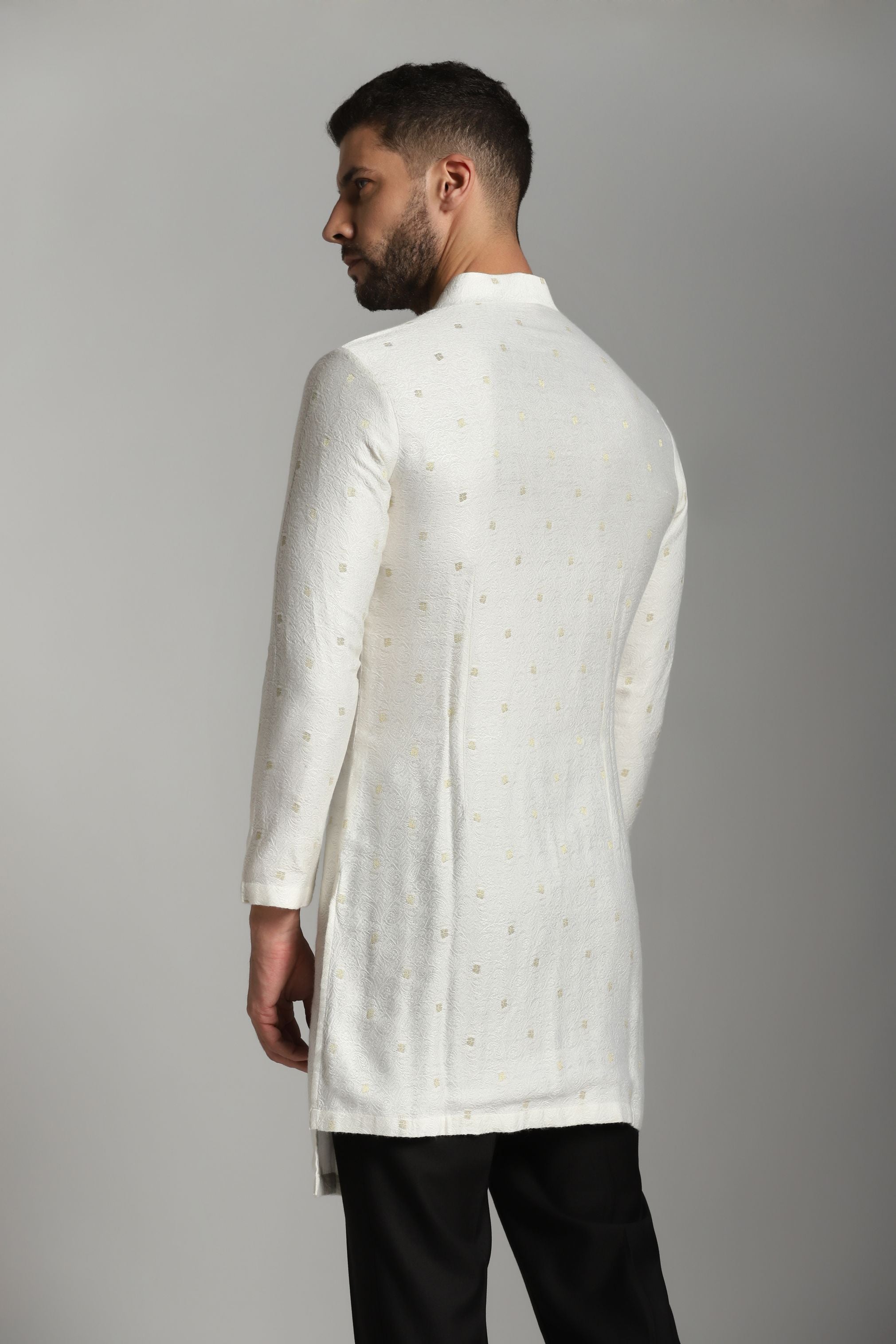 Timeless Monochrome: White Self-Design Chanderi Kurta with Black Trouser