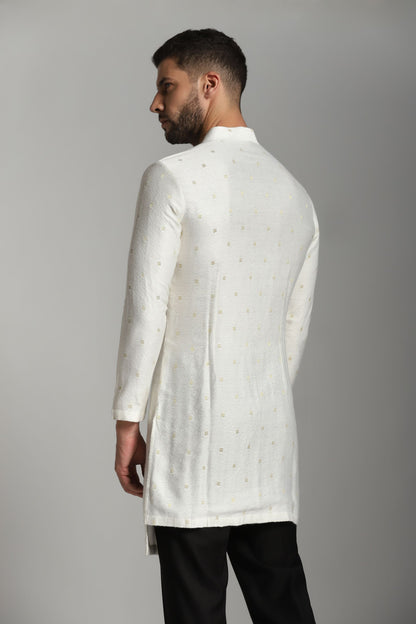 Timeless Monochrome: White Self-Design Chanderi Kurta with Black Trouser