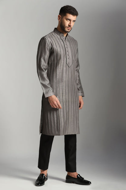 Grey thread work kurta with black trouser Indian festive | Bhavya Bhasin Couture