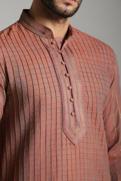 Sunset Radiance: Carrot Pink Pintucks Kurta with Black Trouser