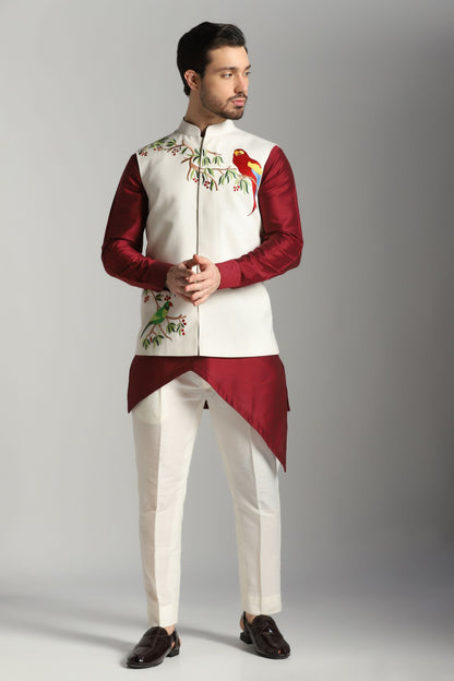 Burgundy velvet Nehru jacket kurta set Indian wedding | Bhavya Bhasin Couture