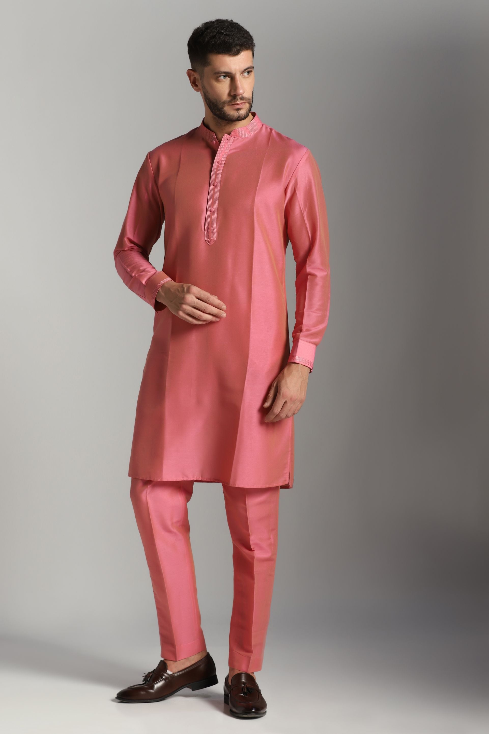 Pink Petals: Kurta with Tagai Work, Paired with Trouser