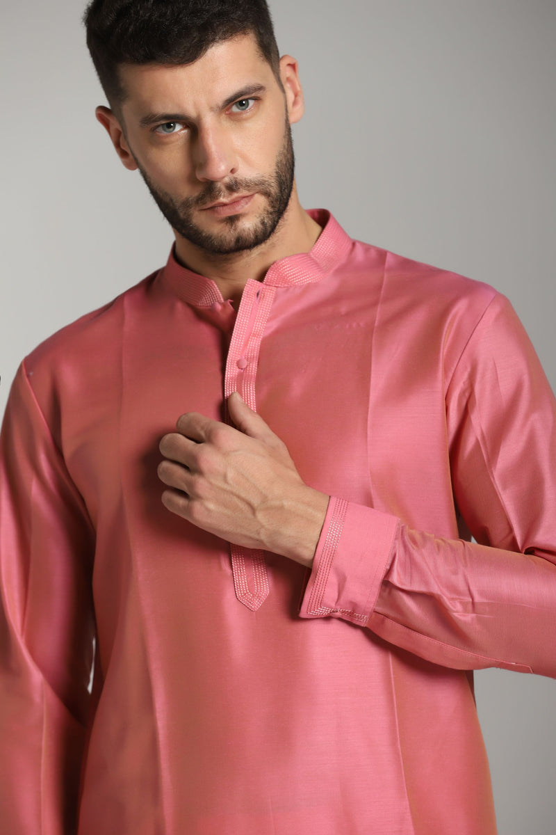 Pink Petals: Kurta with Tagai Work, Paired with Trouser