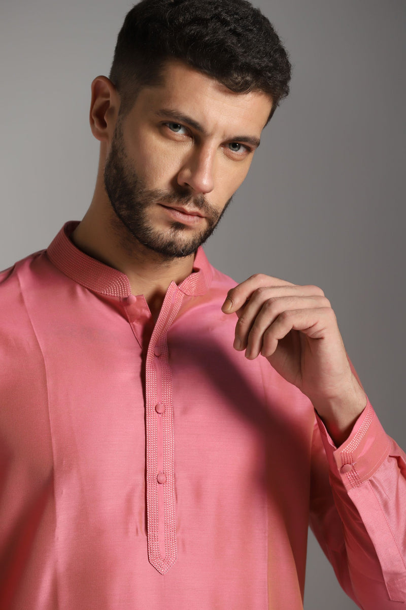 Pink Petals: Kurta with Tagai Work, Paired with Trouser