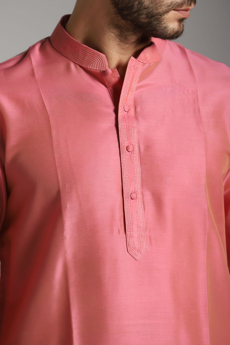 Pink Petals: Kurta with Tagai Work, Paired with Trouser