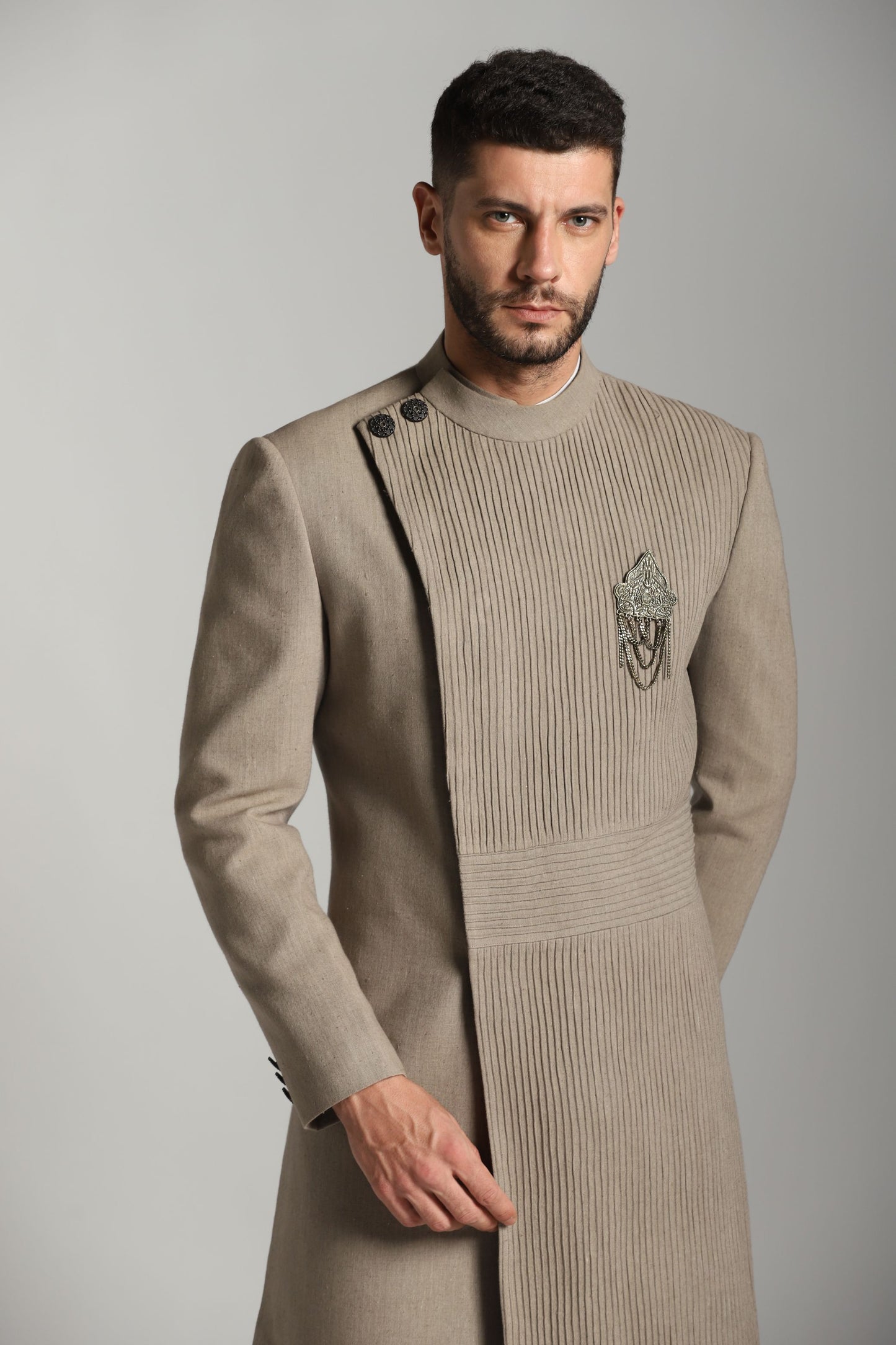 Mocha Elegance Pintucks Indo-Western Ensemble