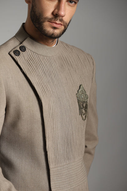 Mocha Elegance pintuck Indo-Western side view | Bhavya Bhasin Couture