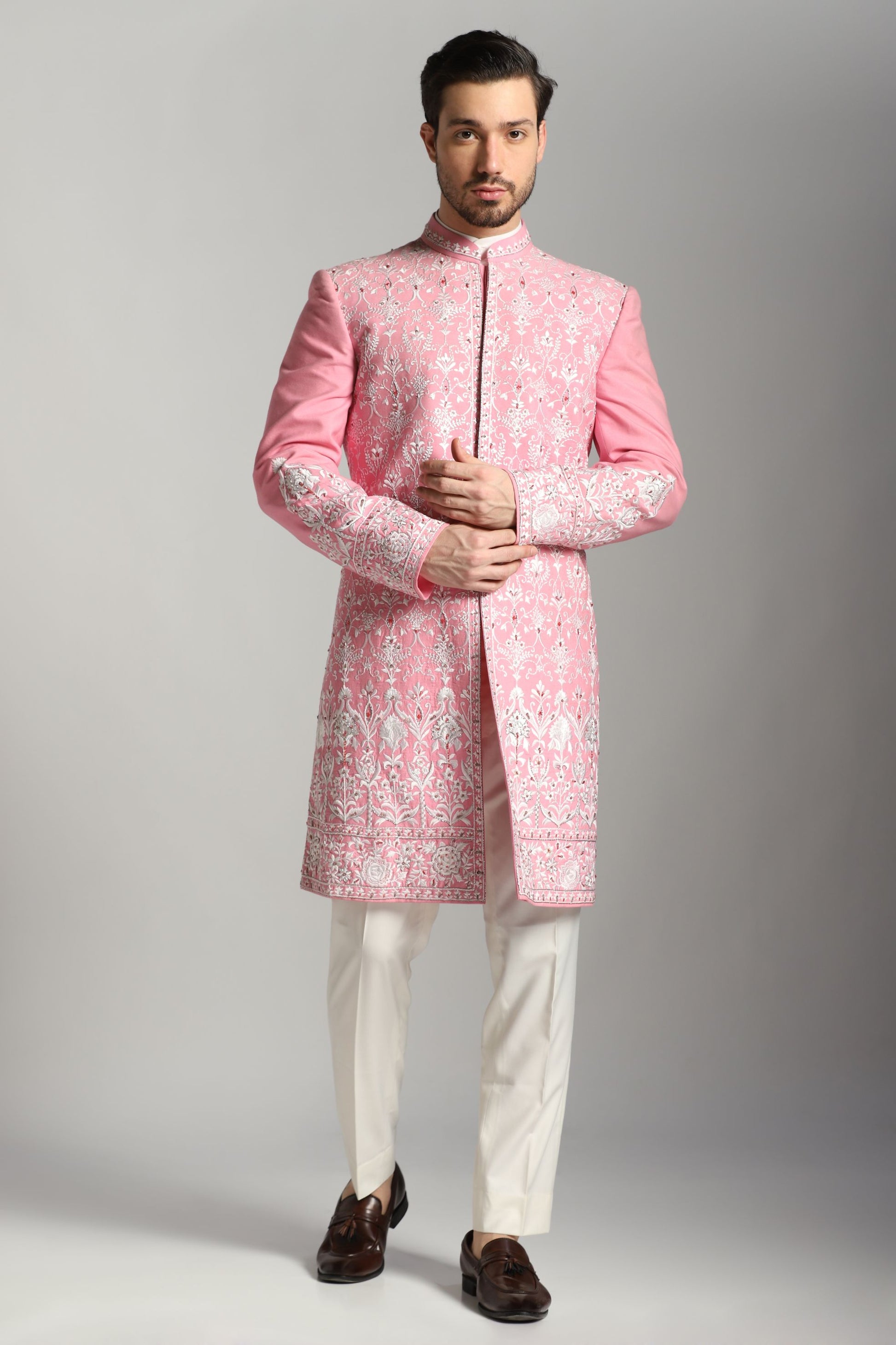 Rose pink full embroidered Indo-Western ensemble Indian wedding | Bhavya Bhasin Couture