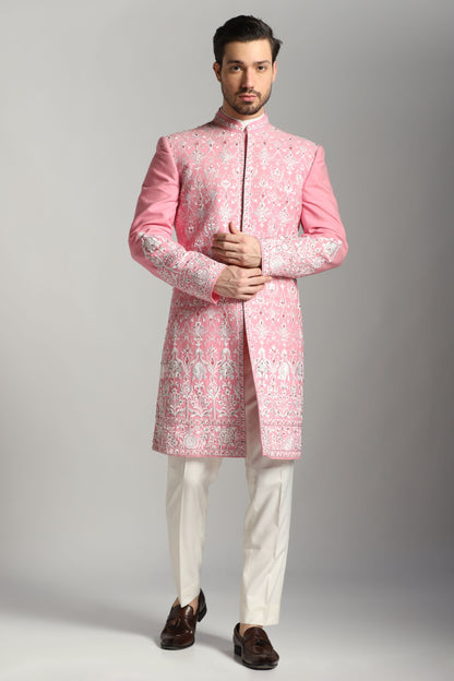 Rose pink full embroidered Indo-Western ensemble Indian wedding | Bhavya Bhasin Couture
