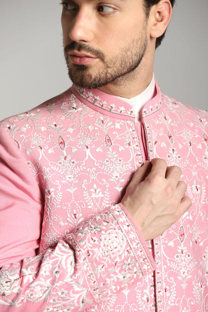 Rose Radiance embroidered Indo-Western side view | Bhavya Bhasin Couture