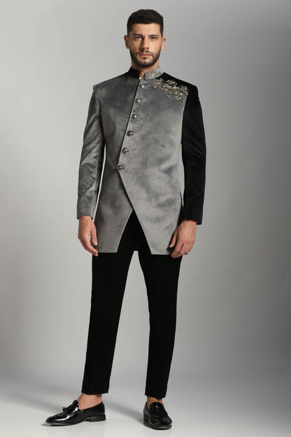Black velvet Indo-Western ensemble Indian formal | Bhavya Bhasin Couture