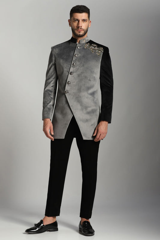 Black velvet Indo-Western ensemble Indian formal | Bhavya Bhasin Couture