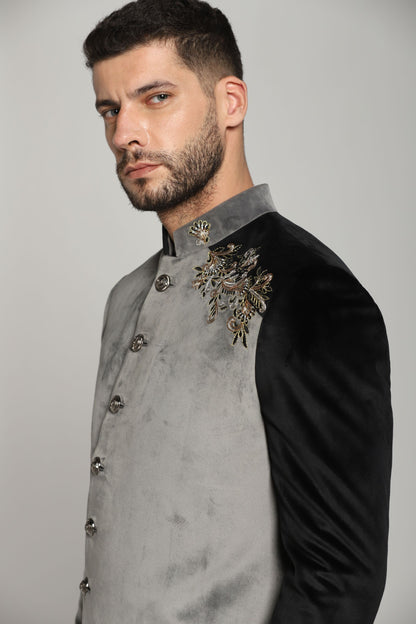 Velvet Noir black Indo-Western side view | Bhavya Bhasin Couture