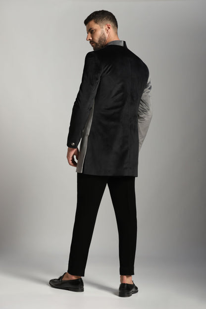 Velvet Noir Indo-Western three-quarter view | Bhavya Bhasin Couture