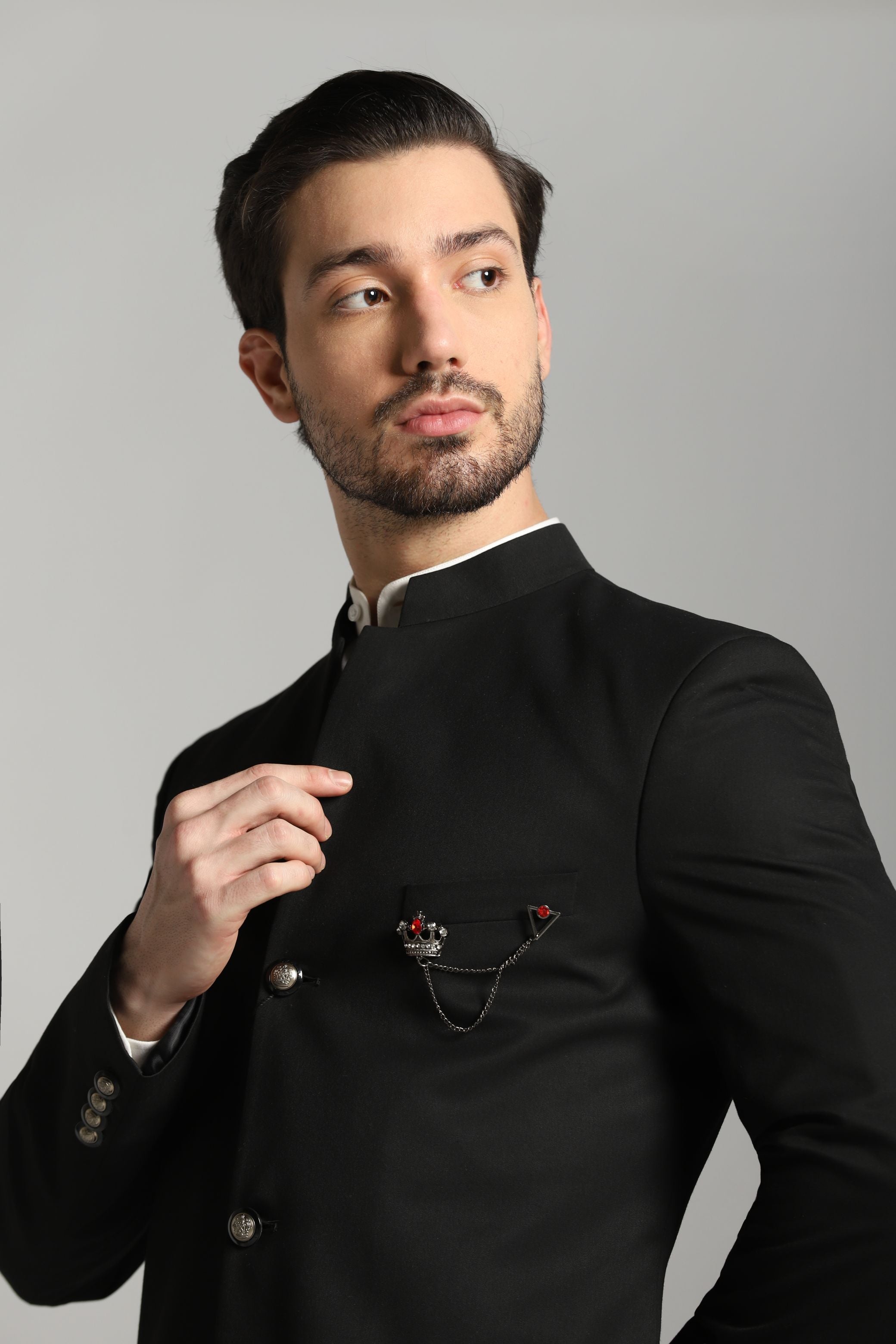 Ebony Fusion Charm : Contemporary Elegance: Black 3-Button Indo Western