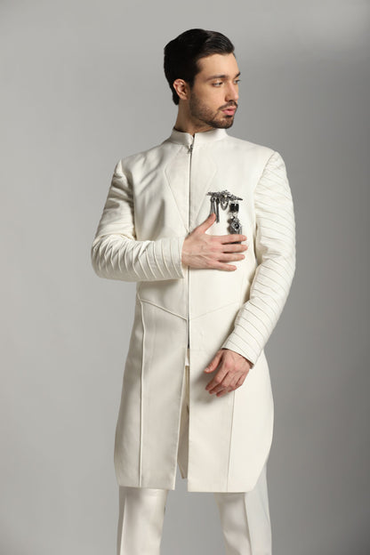 Ivory Bliss pintuck Indo-Western side view | Bhavya Bhasin Couture
