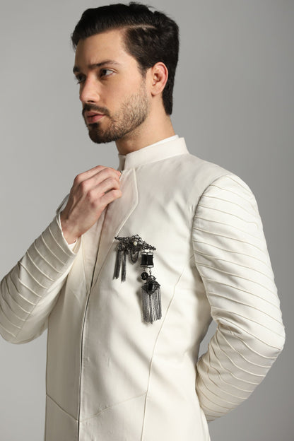 Ivory pintuck Indo-Western front detail | Bhavya Bhasin Couture