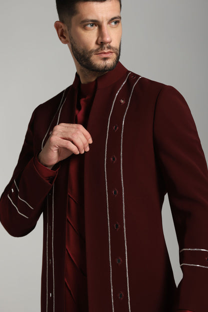Burgundy Luxe Indo-Western fusion side view | Bhavya Bhasin Couture