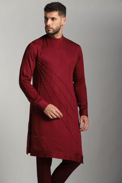 Burgundy kurta trouser set full-length alternate angle | Bhavya Bhasin Couture