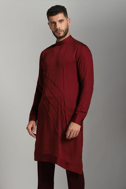 Burgundy pintuck kurta set Indian wedding festive wear | Bhavya Bhasin Couture