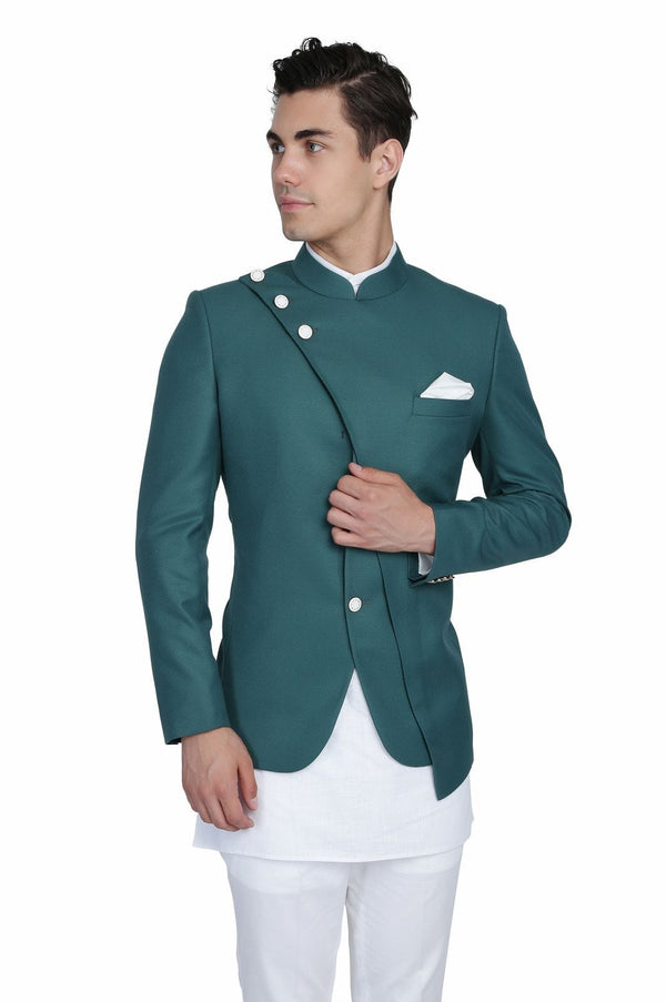 Modern Sophistication: Green 5-Button Bandhgala Suit