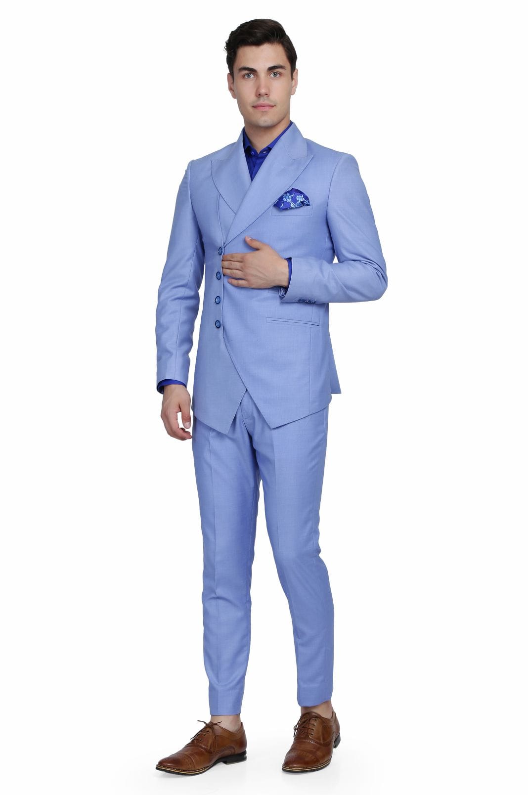 Elevate Your Elegance: Sky Blue Double-Breasted Suit with a Modern Twist