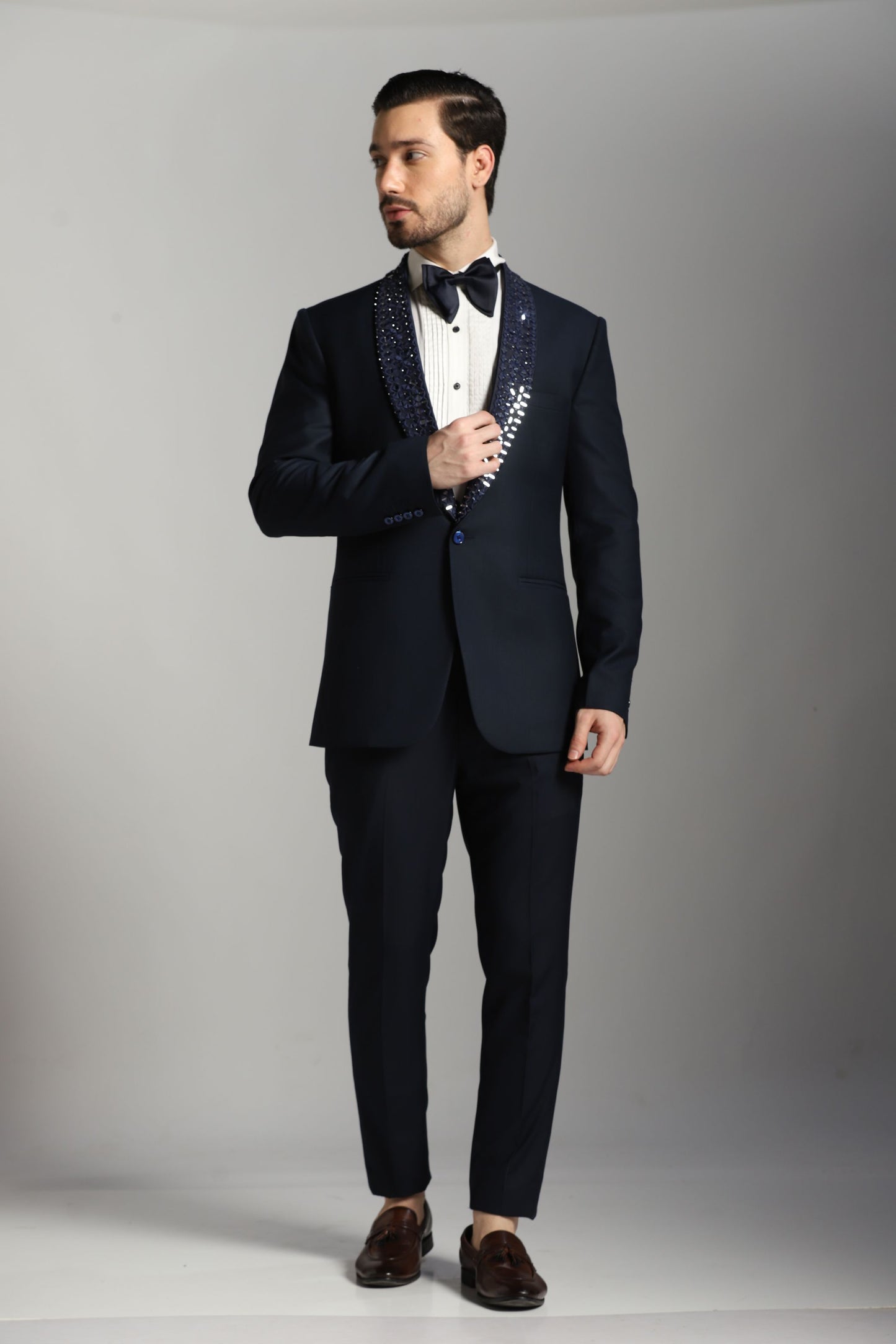 Azure blue embellished formal ensemble Indian menswear | Bhavya Bhasin Couture
